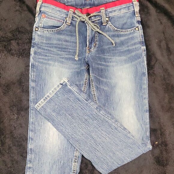 Edwin 503 Blue Straight Leg Women's Jeans With Red. Size XS - Picture 1 of 5